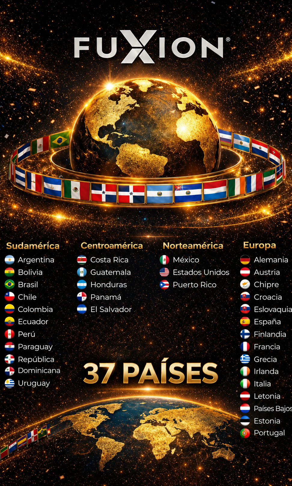 Mapa mundial con presencia en 37 países